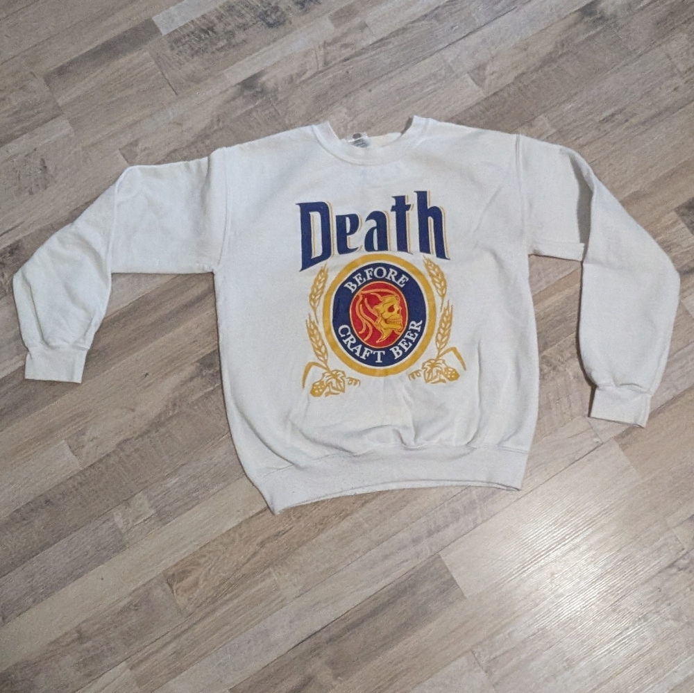 VNM Death Before Craft Beer White Sweatshirt, Size Small